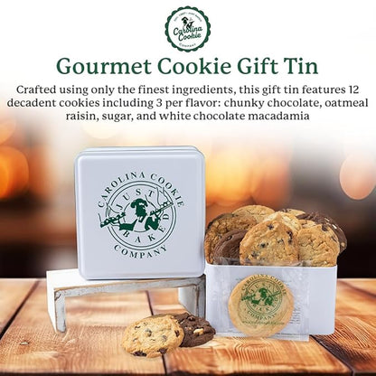 Carolina Cookie Company Fresh Baked Gourmet Cookie Gift Tin, Gifts, Handmade to Order, No Preservatives, Never Frozen, Shipped & Delivered, Assorted for Christmas, Birthdays, Corporate, Fresh Delivery: 12 Count