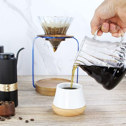 SOTECH Pour Over Coffee Dripper Stand with Metal Stand Wooden Filter Holder Glass Server with Paper Coffee Filters, Coffee Maker Stand Set for Coffee Tea and Saffron