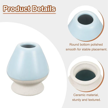 HARFINGTON Ceramic Chasen Stand 70mm Matcha Whisk Holder Teas Set Whisks Stand Traditional Matcha Tea Chasen Holder Tea Set Accessories for Tea Tasting, Beige/Cyan