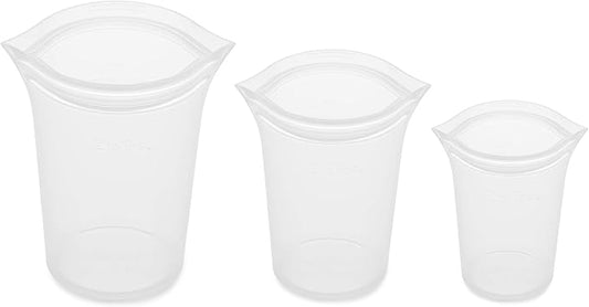 Zip Top Reusable Food Storage Bags | 3 Cup Set [Frost] | Silicone Meal Prep Container | Microwave, Dishwasher and Freezer Safe | Made in the USA