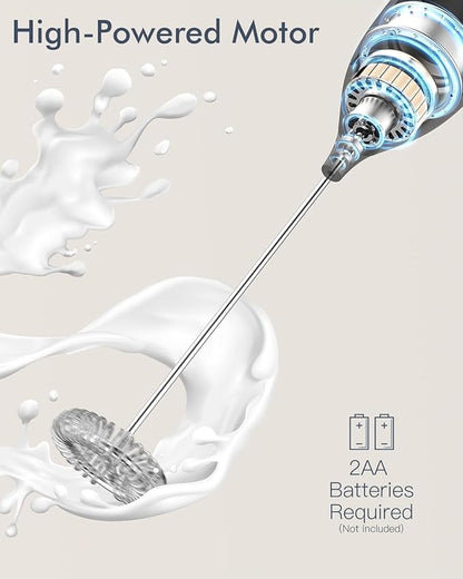 Milk Frother Handheld with Stand, Battery-Operated Electric Foam Maker Frother Wand, Whisk Drink Mixer & Foamer for Coffee, Latte, Matcha, Hot Chocolate