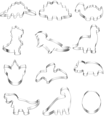 Dinosaur Cookie Cutters Set Small Size Stainless Steel Shaped for Kids Birthday Party Supplies,Footprint,Dinosaur Eggs,different dinosaur shapes.