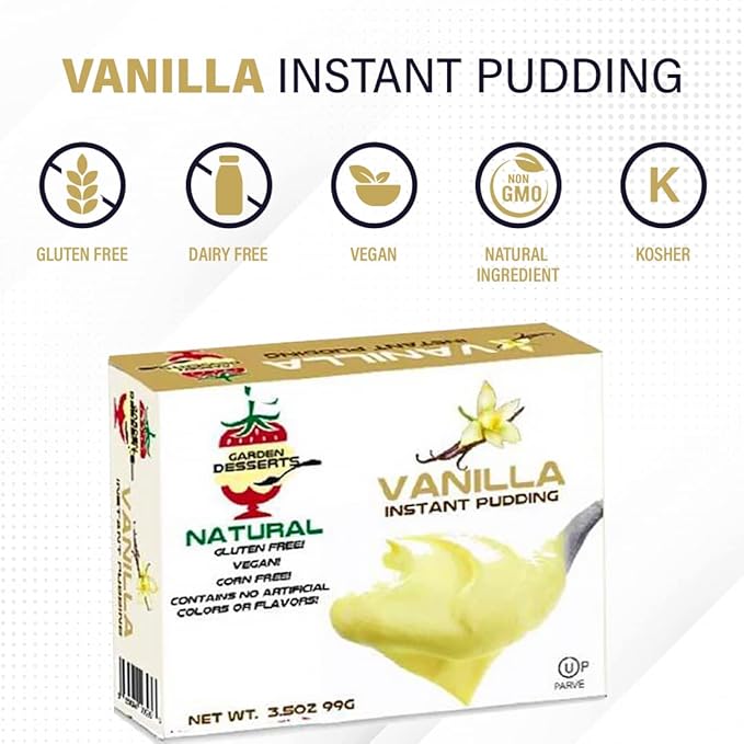Instant Vanilla Pudding Mix - All Natural Vanilla Pudding Mix by Garden Desserts | Quick Vegan Dessert, Gluten Free, Kosher 4 Oz (3 Pack, Vanilla)