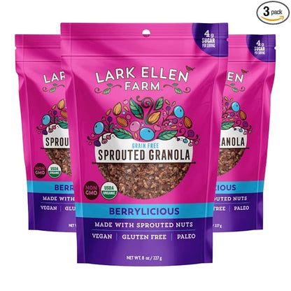 Lark Ellen Farm Berrylicious Granola Clusters: Raw, Organic, Vegan. Low Carb, Paleo. Gluten-Free Bites. Healthy Snack, Healthy Breakfast, Cereal or Yogurt 8 oz - 3 Count