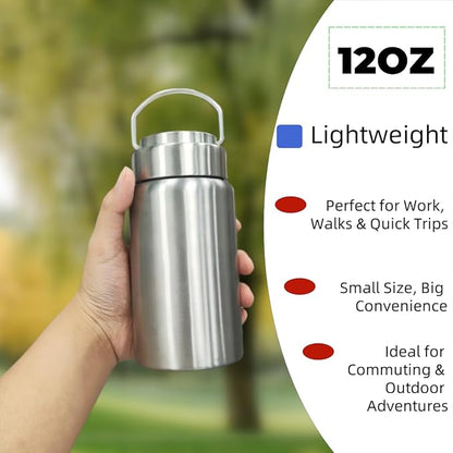 Vacuum Insulated Stainless Steel Water Bottle with Tea Infuser - Wide Mouth,BPA-Free, Leak- Proof,Keeps Cold 24H/ Hot 12H- Ideal for Travel,Office, Gym (12oz)