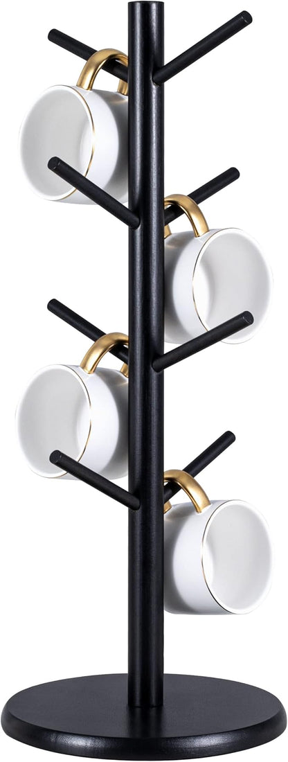 MyLifeUNIT Mug Holder Tree, Black Coffee Cup Holder with 8 Hooks, Wood Mug Hanger Stand for Counter