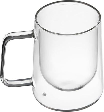 Restaurantware-Forma Professional 10.2 Ounce Double Wall Coffee Mugs, 2 Insulated Coffee Mugs With Handle - Dishwashable, Reusable, Clear Glass Beverage Cups, Freezable, For Hot Or Cold Beverages