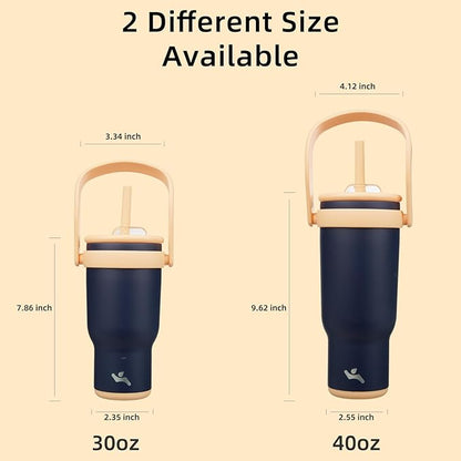 30 oz Tumbler with Side Handle, Insulated Water Bottle with Straw and 2 in 1 Lid, Stainless Steel Cup Travel Coffee Mug for Sports Office Gym,Navy Blue