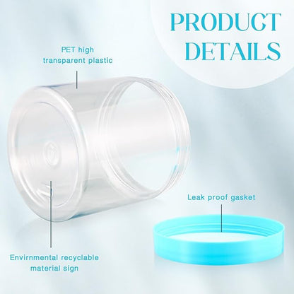 Patelai 4 Pieces Round Wide-mouth Leak Proof Plastic Container Jars with Lids for Travel Storage Makeup Beauty Products Face Creams Oils Salves Ointments DIY Making(16 Ounce,Blue)