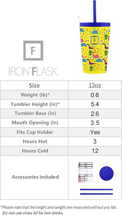 IRON °FLASK Classic Tumbler - Vacuum Insulated Stainless Steel Water Bottle, Double Walled, Drinking Cup, Insulated Travel Mug (Stardust Unicorns, 12 oz Kids)