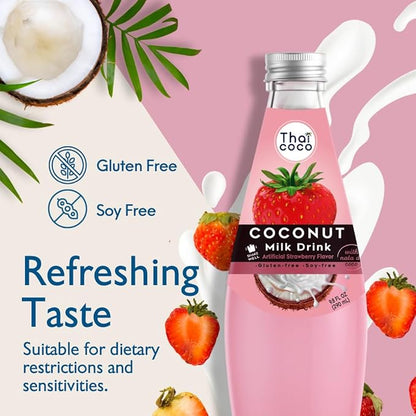 Thai Coco - Strawberry Coconut Milk Drink with Nata De Coco - 9.8 fl. oz. 4 Pk