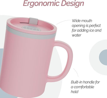 Copco Iconic 16oz Double Wall Insulated Desk Mug with Lid and Handle, Set of 2, BPA-Free Reusable Plastic, Spill-Proof, Microwave & Dishwasher Safe, Wide Mouth, Cup Holder Friendly (Light Blue/Pink)