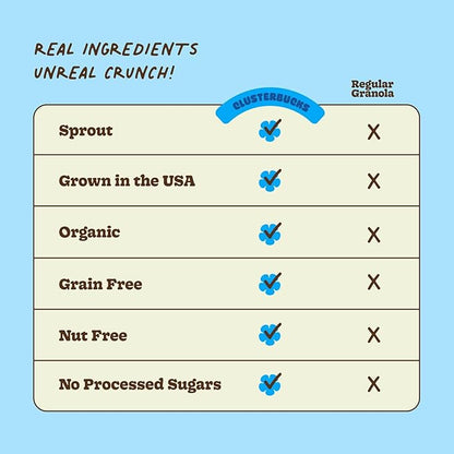 Clusterbucks Superfood Clusters – Grain-Free, Keto-Friendly Granola with Regeneratively Grown Sprouted Buckwheat– Gluten-Free, Low-Carb, Organic Healthy Snack (6 Ounce (Pack of 3), Blueberry Crisp)