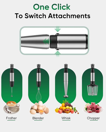 Immersion Blender Handheld 5 IN 1 Set 1100W, Hand Blenders Hand Mixer with Whisk, Chopper, Beaker, Egg Beaters, Stainless Steel Scratch Resistant