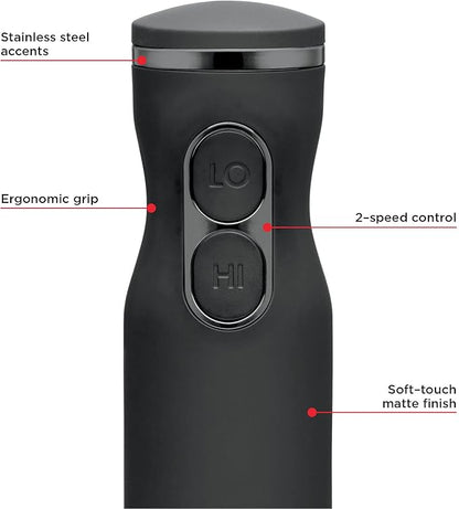Chefman Immersion Stick Hand Blender Powerful Electric Ice Crushing 2-Speed Control Handheld Food Mixer, Purees, Smoothies, Shakes, Sauces and Soups, Black