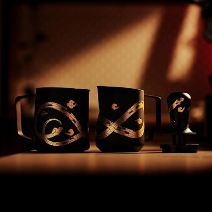 MHW-3BOMBER Espresso Steaming Pitcher Milk Frothing Pitcher Stainless Steel Milk Coffee Cappuccino Latte Art Barista Cup (5.0 Black(printing), 20 Ounces) P5161S-OS