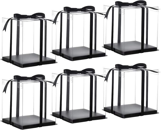 XININSUN 6inch Clear tall cake Box with Ribbon, 8 X 8 X 9inch for Bakery Boxes Clear Gift Boxes,ideal for wedding birthday party and gift display-Black