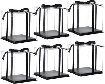 XININSUN 6inch Clear tall cake Box with Ribbon, 8 X 8 X 9inch for Bakery Boxes Clear Gift Boxes,ideal for wedding birthday party and gift display-Black