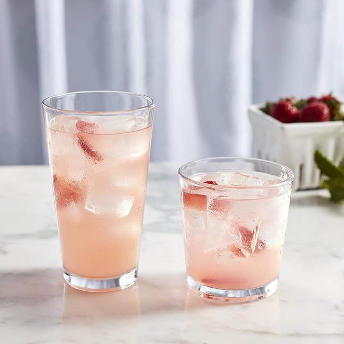 Libbey Flare Tumbler and Rocks Glasses Set, Stylish Lead-Free Drinking Glasses Set of 16, Versatile Dishwasher Safe Kitchen Glassware Set for Parties