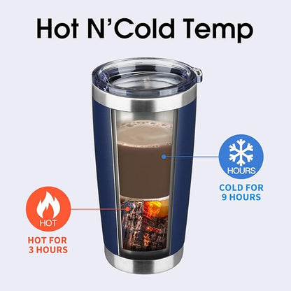 20oz Tumbler Bulk Stainless Steel Vacuum Insulated Tumblers with Lid Double Wall Travel Mug, Durable Powder Coated Coffee Cup, Suitable for Ice Drinks and Hot Beverage（Navy 6pack）