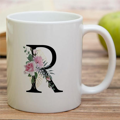 Retreez Initial A-Z Floral Botanical Bouquet Alphabet Monogrammed Monogram Mug 11 Oz Ceramic Tea Coffee Mugs - Appreciation Thank You Wedding Birthday Gifts for her friend coworker sister - R Initial