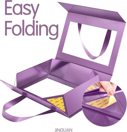 5 Purple Gift Boxes with Windows, Clear Magnetic Gift Boxes for Presents, Bridesmaid Proposal Boxes (11x8x3.2 Inches)