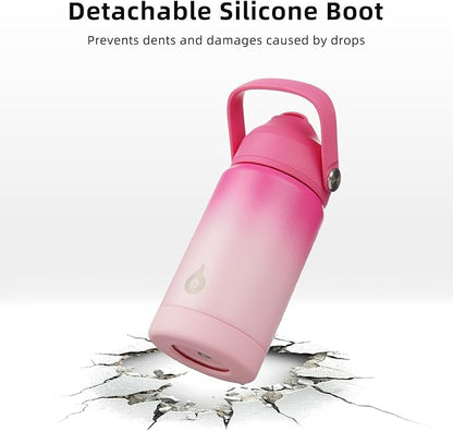 BJPKPK Insulated Water Bottle with Straw Lid, 12oz Thermos Water Bottles, Flex Handle & Non-slip Boot, BPA Free Leak Proof Stainless Steel Metal Thermos, Tumblers, Cups,Pearl Pink