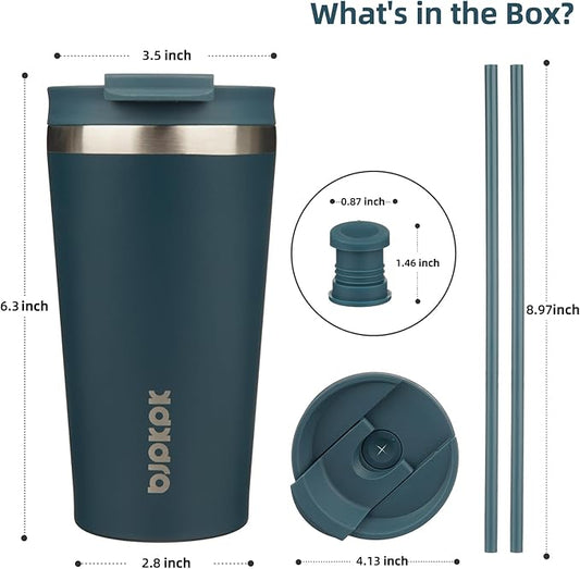BJPKPK 18oz Stainless Steel Insulated Tumbler With lid And Straw Travel Coffee Thermal Tumblers Cup For Women And Men,Navy Blue