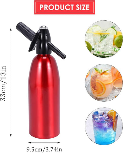 1L Portable Home Soda Maker – Aluminum Soda Siphon, Vintage Seltzer Bottle for DIY Homemade Carbonated Drinks, Sparkling Water Maker for Healthy Soda Water & Cocktails (Red)