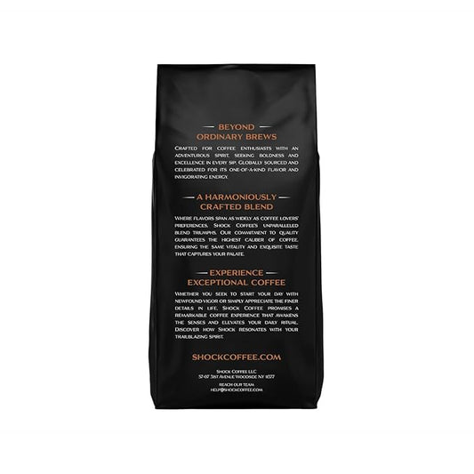 Shock Coffee Naturally Bold | Extra High Caffeine Strong Coffee | Medium Dark Roast Whole Bean | Premium Arabica | 8 ounce