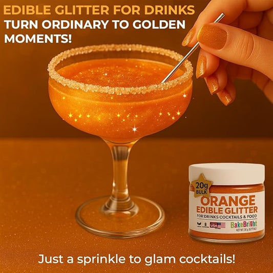 Bulk (20g) Orange Edible Glitter for Drinks | Premium Edible Glitter for Cakes Drink Brew Glitter Orange Edible Glitter Orange Cake Decorations Edible Orange Glitter for Strawberries Cocktail Glitter