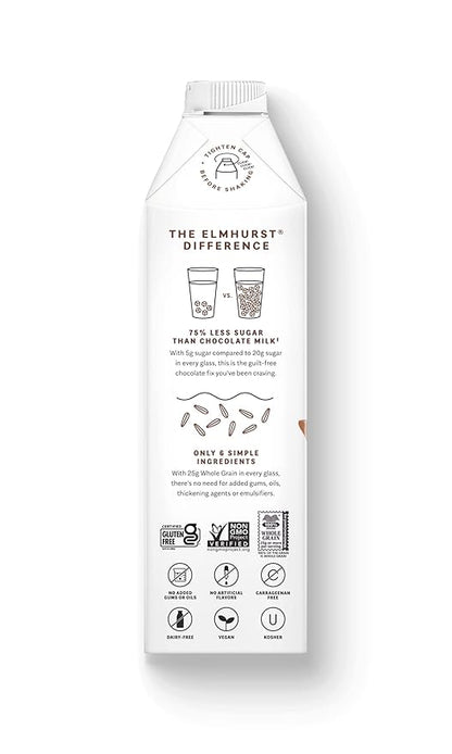Elmhurst 1925 Chocolate Oat Milk - 32 Ounce (Pack of 6) Dairy-Free, Vegan, Kosher, Gluten-Free, Less Sugar, Shelf Stable Plant Based Milk Made with Whole Grain Oats & Cocoa for Smoothies & Baking