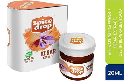 Spice Drop Pure Saffron Extract – Kashmiri Saffron Essence for Cooking & Beverages – Instant Mixing, No Artificial Colors or Preservatives – Gluten-Free & Non-GMO – 20ml