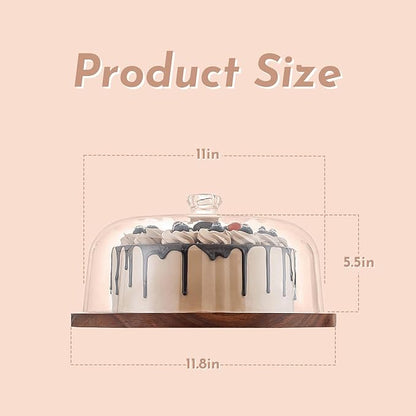 Acacia Wood Cake Stand with Acrylic Dome Lid, Cake Holder with Lid, Dessert Display Stand with Dome Cover, Charcuterie Boards for Cheese, Chips, Fruit, Cake Board, Cake Plate for Party, Wedding