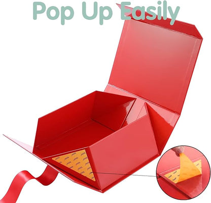 HAPPY POTATO 5 Christmas Gift Boxes with Lids and Ribbon 9x6.5x3.8 Inches, Bridesmaid Proposal Boxes, Red Gift Boxes for Presents (Glossy Red, Pack of 5)