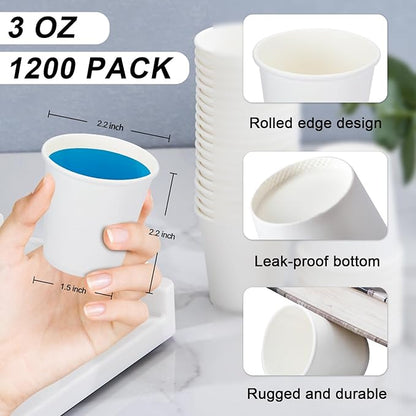 1200 Pack 3 oz Paper Cups, Small Disposable Bathroom Mouthwash Cups, Espresso Cups,Mini White Paper Cups 3 Ounce for Parties, Bathroom, Picnics, Travel and Events