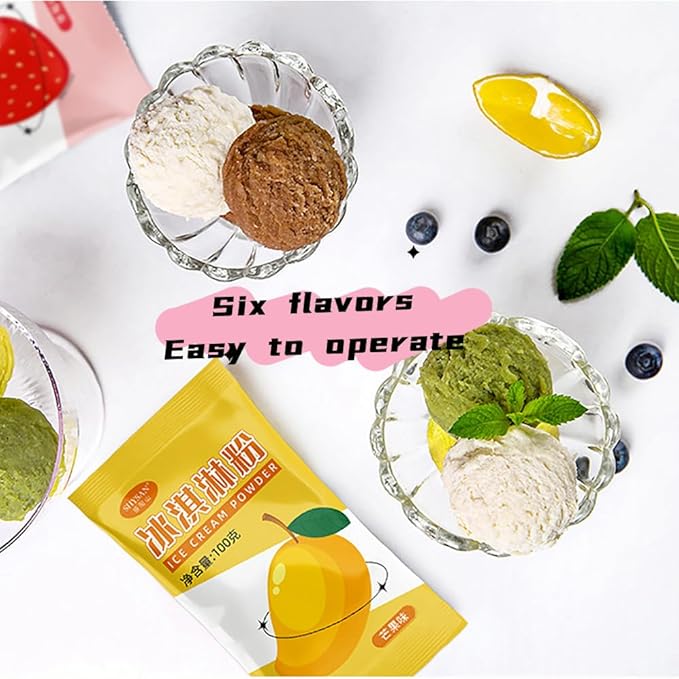 Ice Cream Mix， Kits for Home Ice Cream Makers, Ready in 30 Minutes. 100g Bags, 3.5 Ounces, Six Flavors (Pack of 6) Good Gifts for Christmas Halloween Birthday Party