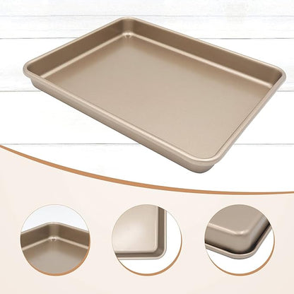 Toaster Oven Pans Set of 2, Shinsin 11-Inch Nonstick Baking Sheet Pans and Trays, 1/8 Thicker Replacement Small Baking Tray Accessories for Cookie, Non Toxic and Easy Clean and Diswasher Safe, Gold