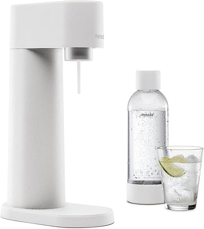 Mysoda Carbonating Bottles 2Pck 1L - Compatible with MySoda and any brands - Quick-Lock Reusable Bottles - Lid and Base Made of Wood Composite - BPA Free - White