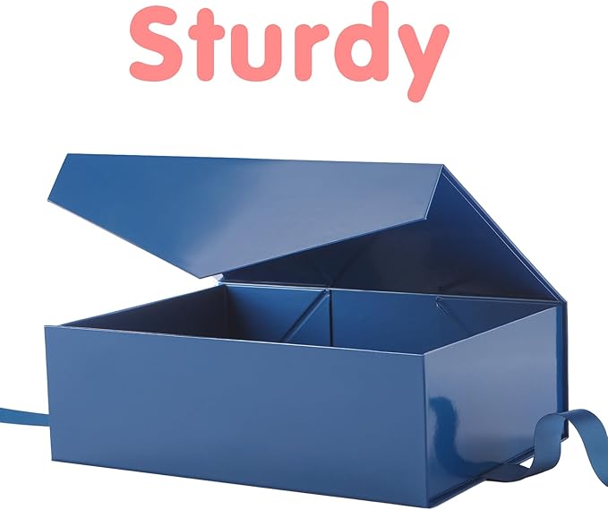 HAPPY POTATO 5 Large Gift Boxes withLid and Ribbon 11.5x8.1x3.8 Inches, Groomsmen Proposal Boxes, Magnetic Blue Gift Boxes for Presents (Glossy Blue, Pack of 5)