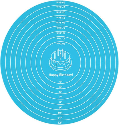 Silicone Baking Mat Cake Mat Silicone Cake Mat Silicone Baking Mat with Measurements for CakeTurntable Stand Non-Stick Heat Resistant Pastry Baking Sheet -Blue
