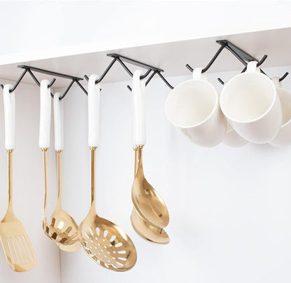 Cabinet Hook Mug Holder - Hanging Coffee Cup Rack for Kitchen, Under Cabinets Metal Hangers Organizer Shelf Storage Utensil （Black）