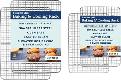 Ultra Cuisine Heavy Duty 100% Stainless Steel Cooling Rack for Cooking and Baking - Baking Rack & Wire Cooling Rack - Fits Half and Jelly Roll Sheet Pans - 11.5''x 16.5''' and 10''x14.75''