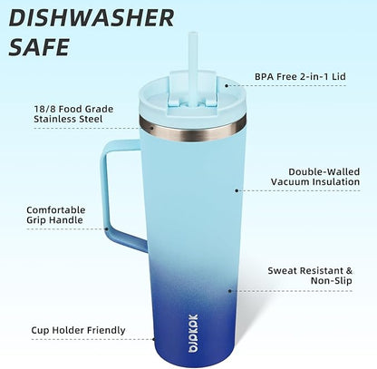BJPKPK Insulated Tumbler with Handle, 30oz Insulated Tumblers with Lid and Straw, Stainless Steel Metal Water Bottles, Coffee Travel Mugs, Cups, Sky