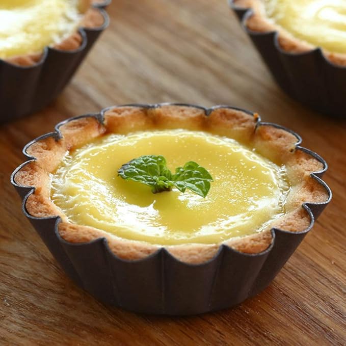 12PCS Mini Tart Pans, Carbon Steel Egg Tart Molds, Non Stick Mini Tarts Tins, Cupcake Cake Muffin Mold Tin Pan for Pies, Cheese Cakes, Desserts, Egg Tart(2.6 x 0.9inch)