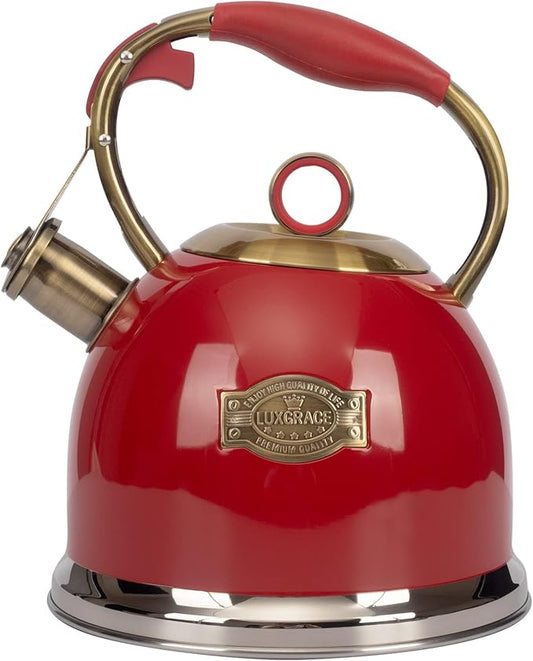 Tea Kettle, Stovetop Whistling Teapot, Stainless Steel, Black, 3.0-Quart