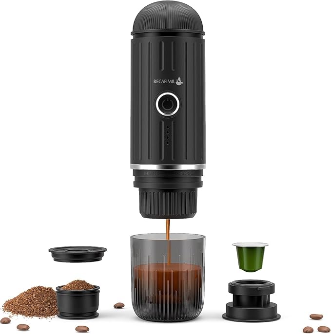 Portable Coffee Maker Travel Espresso Machine 120W Red Color, 19 Bar Pressure 7500mAh Rechargeable Battery Version Portable On the Go for Camping, Driving, Home and Office Travelling
