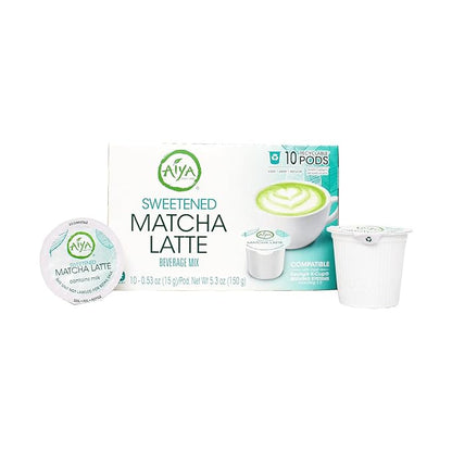 Aiya Creamy Matcha Latte Pods - Authentic Matcha with Rich Notes of Vanilla, Convenient Single-Serve Pods (10 Count, Sweetened)
