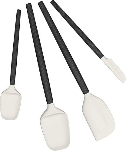 Wooden Handle Silicone Rubber Spatula Set for Kitchen Baking, Cooking, and Mixing High Heat Resistant Non Stick Dishwasher Safe BPA-Free Black+blue Set of 2 (Black Wooden Handle Spatula 4P)