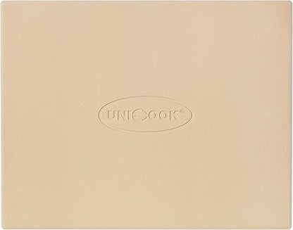 Unicook Pizza Stone for Oven and Grill, Rectangular Baking Pan 15 Inch x 12 Inch, Cordierite Large Cooking Oven Stone with Plastic Dough Scraper, Thermal Shock Resistant Pizza Pan